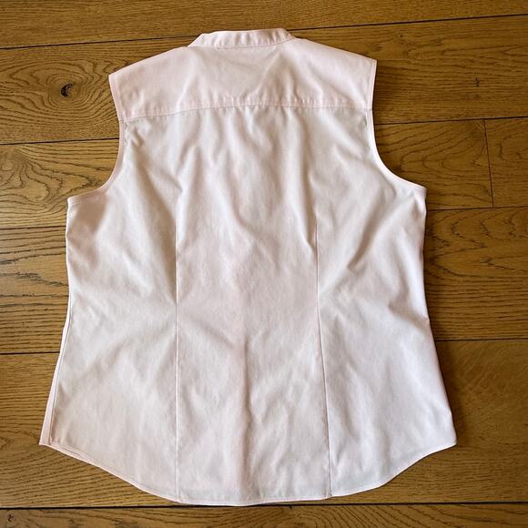 L.L. Bean Wrinkle Resistant Button Up Sleeveless SZ MP Pintuck Pink Collarless - Picture 2 of 7